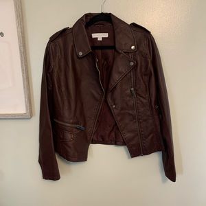 OXBLOOD/BURGUNDY FAUX LEATHER MOTO JACKET SZ MED